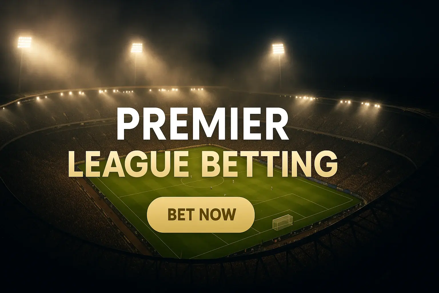 Aerial night view of packed Premier League stadium sports betting banner